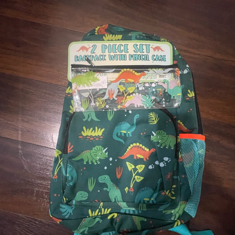 Dinosaur Print Kids Backpack - Teal and Orange